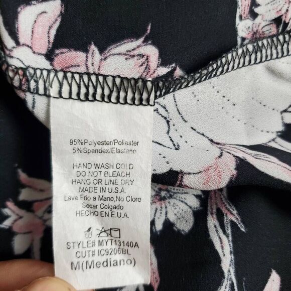 Adora Black Pink Floral Off Shoulder Blouse M Ruffle Sleeve Boho Top - Picture 5 of 6